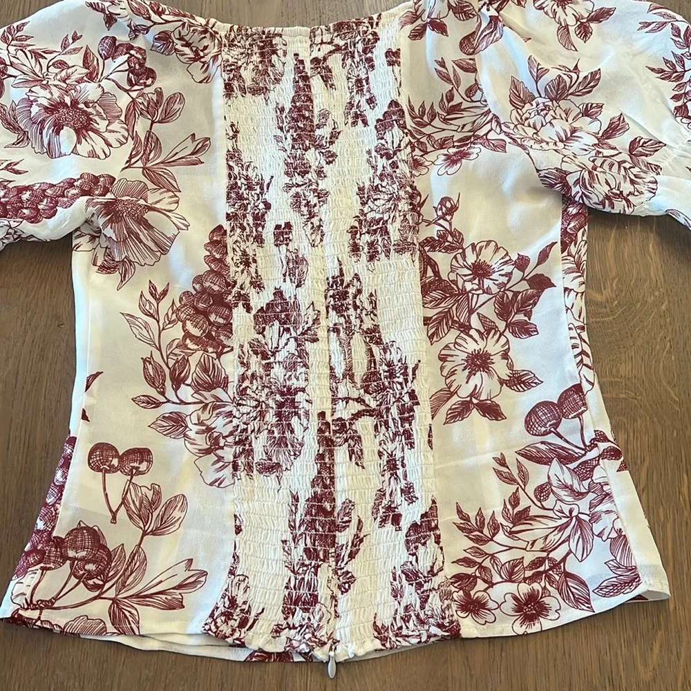 Reformation White and Red Floral Blouse